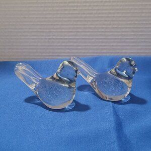 VTG Glass Birds (Set of 2) Small Heavy Clear Collectible Novelty Figurines
